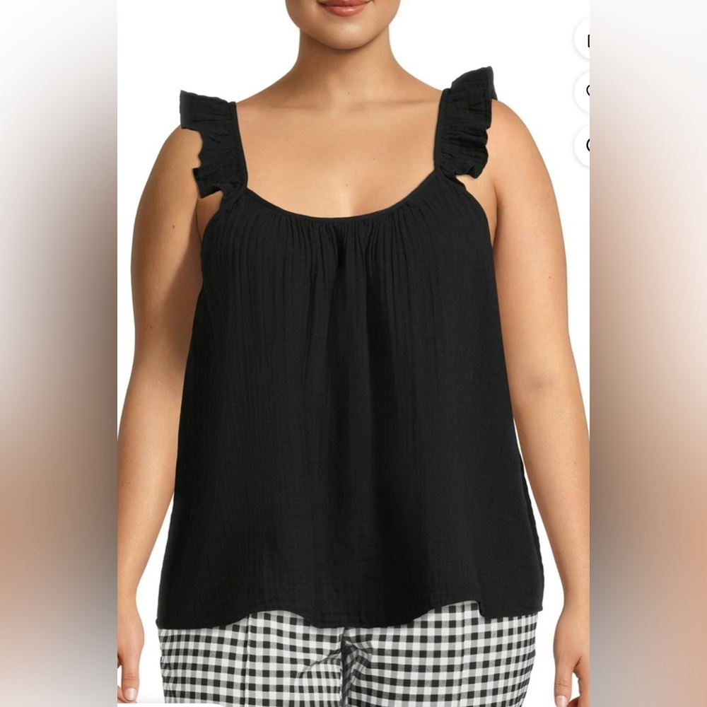 Terra & Sky Black Smocked Flutter Sleeve Tank Top 2XL